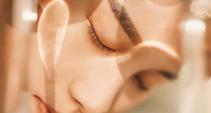 Close-up of glowing, hydrated skin